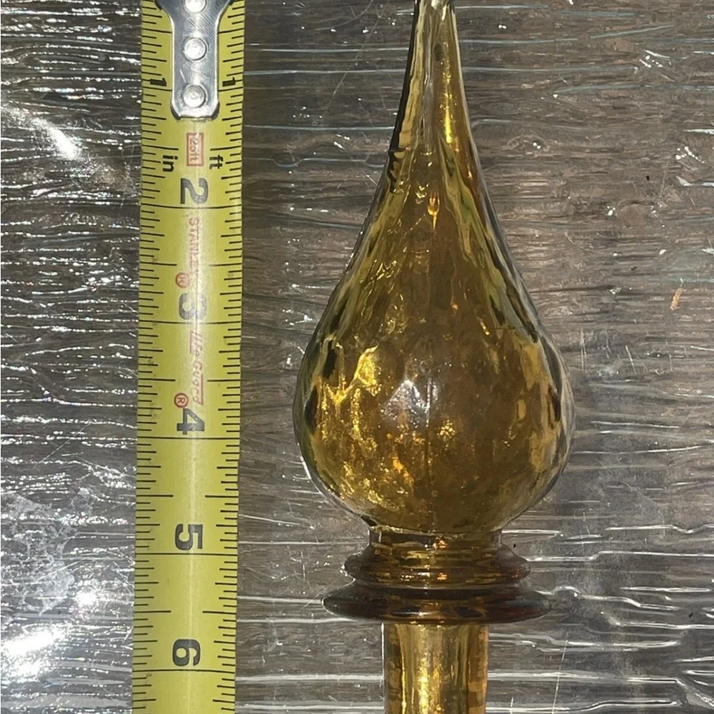 Vintage MCM‎ Empoli Glass Amber Genie Bottle Decanter Stopper Italy DAMAGE
